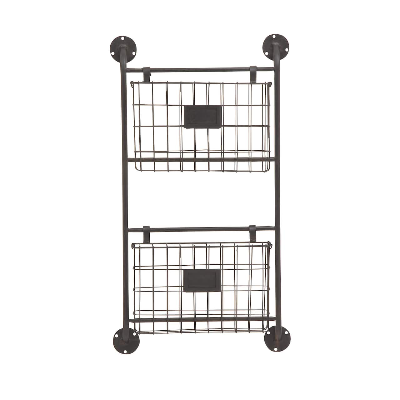Black Metal Industrial Wall Mounted Magazine Rack